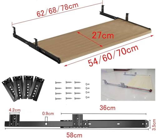 54–70 cm Tastaturschublade mit Klemme für Tastatur und Maus, Schiebeablage für ergonomischen Arbeitsplatz, verstellbare Tiefe, ideal für Heimbüro und Gaming-Setup. Bild 2