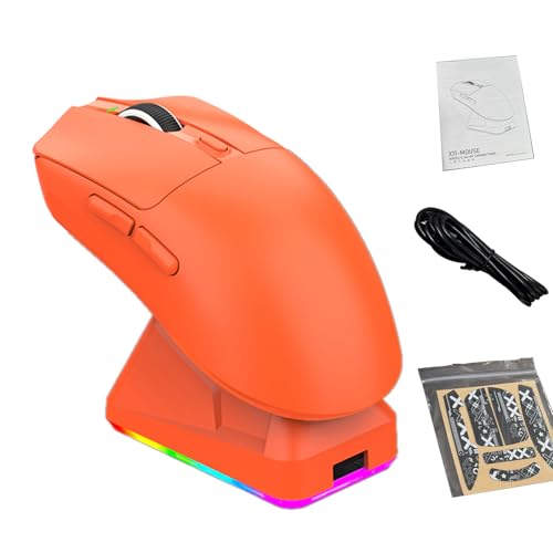 Denash RGB-Gaming-Maus, 65 G Leichte Kabellose Maus mit Ladestation, 800–12.000 DPI DREI-Modus-Verbindung für PC-Gaming und Büro (ORANGE) Bild 7