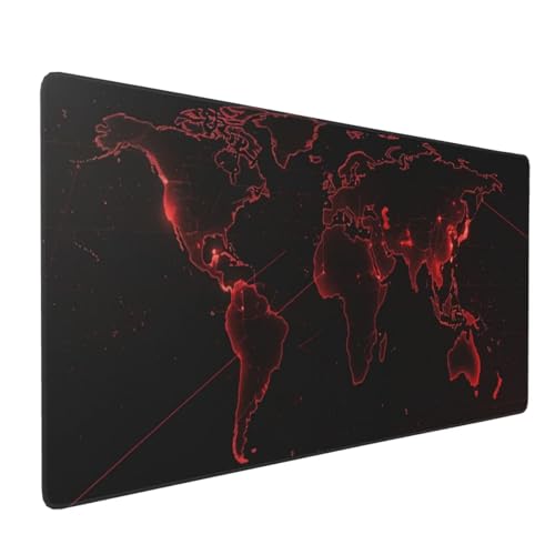 Gaming Mousepad XXL 100x50cm, Rot Schreibtischunterlage Mousepad Weltkarte mit Vernähte Kanten und rutschfeste Gummibasis für Tastatur Maus Verbessert Präzision Geschwindigkeit, Geschenke 0E-378 Bild 2
