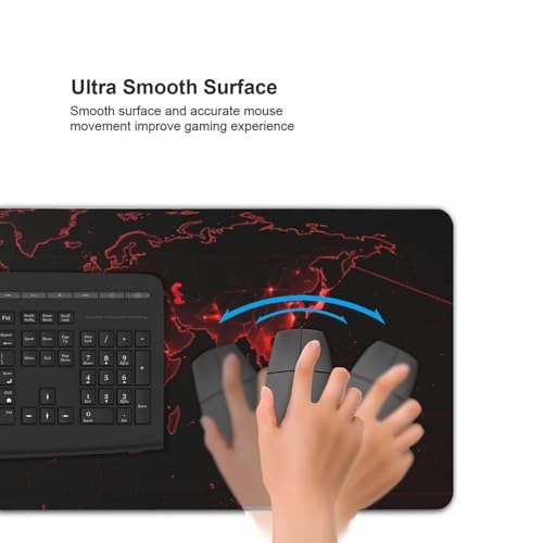 Gaming Mousepad XXL 100x50cm, Rot Schreibtischunterlage Mousepad Weltkarte mit Vernähte Kanten und rutschfeste Gummibasis für Tastatur Maus Verbessert Präzision Geschwindigkeit, Geschenke 0E-378 Bild 3