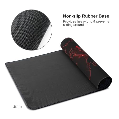 Gaming Mousepad XXL 100x50cm, Rot Schreibtischunterlage Mousepad Weltkarte mit Vernähte Kanten und rutschfeste Gummibasis für Tastatur Maus Verbessert Präzision Geschwindigkeit, Geschenke 0E-378 Bild 4