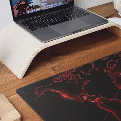 Gaming Mousepad XXL 100x50cm, Rot Schreibtischunterlage Mousepad Weltkarte mit Vernähte Kanten und rutschfeste Gummibasis für Tastatur Maus Verbessert Präzision Geschwindigkeit, Geschenke 0E-378 Bild 6