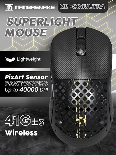 MAMBASNAKE M2 Ultra-Lightweight Wireless Gaming Mouse, PAW3395PRO Sensor 40000 DPI, 41g Carbon Fiber, Mouse Coiled Cable, Tri-Mode 2.4G/Bluetooth/Wired, 100M Clicks, Cloud Driver, Ergonomic Design Bild 2