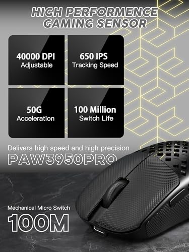 MAMBASNAKE M2 Ultra-Lightweight Wireless Gaming Mouse, PAW3395PRO Sensor 40000 DPI, 41g Carbon Fiber, Mouse Coiled Cable, Tri-Mode 2.4G/Bluetooth/Wired, 100M Clicks, Cloud Driver, Ergonomic Design Bild 3