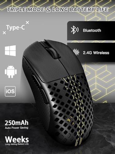 MAMBASNAKE M2 Ultra-Lightweight Wireless Gaming Mouse, PAW3395PRO Sensor 40000 DPI, 41g Carbon Fiber, Mouse Coiled Cable, Tri-Mode 2.4G/Bluetooth/Wired, 100M Clicks, Cloud Driver, Ergonomic Design Bild 4