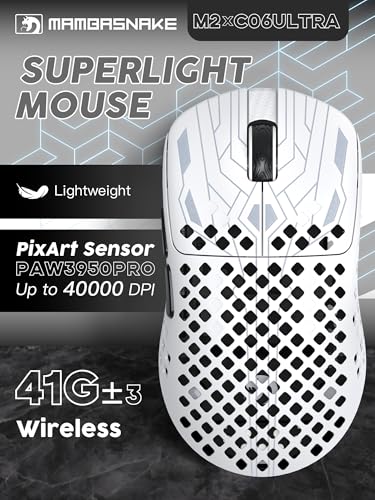 MAMBASNAKE M2 Ultra-Lightweight Wireless Gaming Mouse, PAW3395PRO Sensor 40000 DPI, 41g Carbon Fiber, Mouse Coiled Cable, Tri-Mode 2.4G/Bluetooth/Wired, 100M Clicks, Cloud Driver, Ergonomic Design Bild 2
