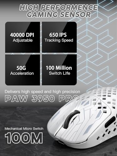 MAMBASNAKE M2 Ultra-Lightweight Wireless Gaming Mouse, PAW3395PRO Sensor 40000 DPI, 41g Carbon Fiber, Mouse Coiled Cable, Tri-Mode 2.4G/Bluetooth/Wired, 100M Clicks, Cloud Driver, Ergonomic Design Bild 3