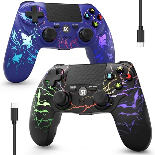 CHENGDAO 2er-Pack Kabelloser Controller für PS4, Multi-Plattform Controller kompatibel mit PS4/Pro/Slim/PC/iOS/Android/MacOS 3,5-mm-Audio-Buchse/empfindlichem Touchpad (Lila & Schwarz) Bild 1