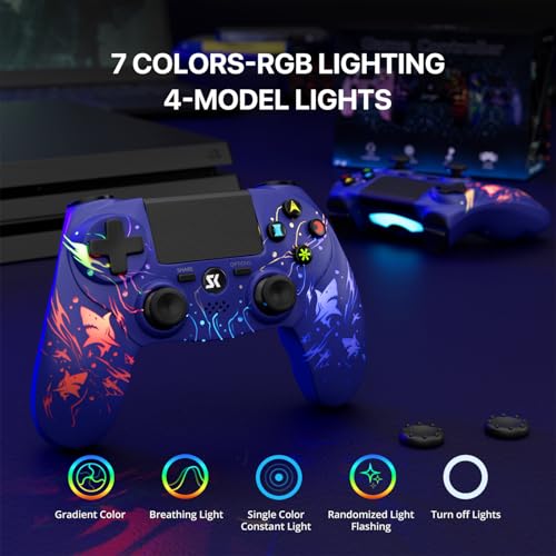 CHENGDAO 2er-Pack Kabelloser Controller für PS4, Multi-Plattform Controller kompatibel mit PS4/Pro/Slim/PC/iOS/Android/MacOS 3,5-mm-Audio-Buchse/empfindlichem Touchpad (Lila & Schwarz) Bild 2