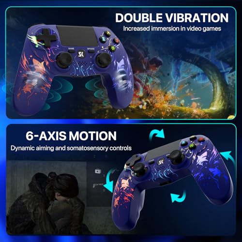 CHENGDAO 2er-Pack Kabelloser Controller für PS4, Multi-Plattform Controller kompatibel mit PS4/Pro/Slim/PC/iOS/Android/MacOS 3,5-mm-Audio-Buchse/empfindlichem Touchpad (Lila & Schwarz) Bild 4