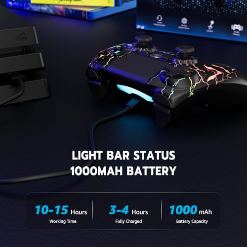 CHENGDAO 2er-Pack Kabelloser Controller für PS4, Multi-Plattform Controller kompatibel mit PS4/Pro/Slim/PC/iOS/Android/MacOS 3,5-mm-Audio-Buchse/empfindlichem Touchpad (Lila & Schwarz) Bild 5