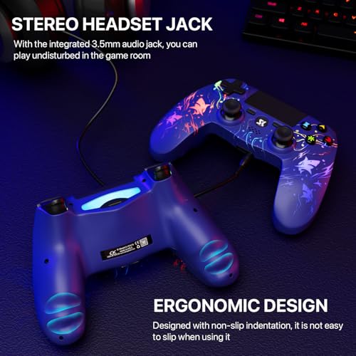 CHENGDAO 2er-Pack Kabelloser Controller für PS4, Multi-Plattform Controller kompatibel mit PS4/Pro/Slim/PC/iOS/Android/MacOS 3,5-mm-Audio-Buchse/empfindlichem Touchpad (Lila & Schwarz) Bild 6