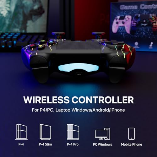 CHENGDAO 2er-Pack Kabelloser Controller für PS4, Multi-Plattform Controller kompatibel mit PS4/Pro/Slim/PC/iOS/Android/MacOS 3,5-mm-Audio-Buchse/empfindlichem Touchpad (Lila & Schwarz) Bild 7