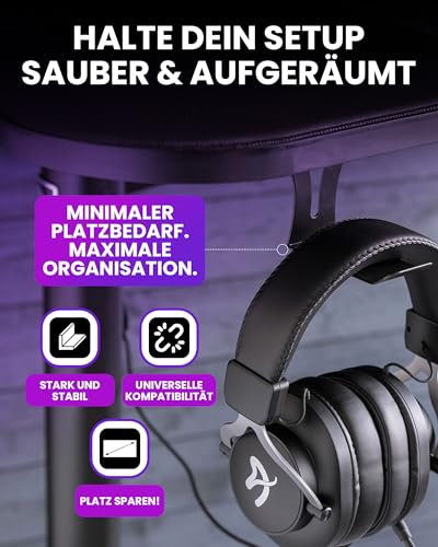 Arozzi Headset-Halterung Untertisch – Robuster Kopfhörerhalter aus Metall, Platzsparende Gaming-Headset-Halterung, Einfache Installation, Minimalistischer Schreibtisch-Organizer Bild 2
