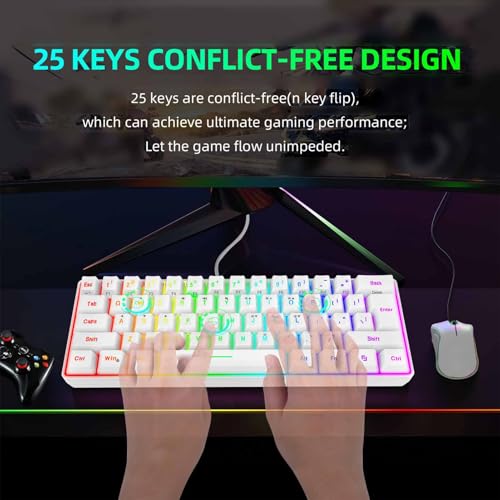 VBESTLIFE Kabelgebundenes Gaming-Tastatur- und Maus-Set, RGB-hintergrundbeleuchtete 61-Tasten-Tastatur mit Multimedia-Funktionstasten und Ergonomischer Maus, für PC-Computer-Gaming-Arbeit (Weißes Bild 3