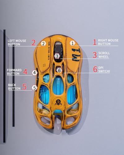 GravaStar Mercury M1 Pro Kabellos Gaming Maus, Leichtes Magnesium Wireless Gaming Mouse, 26.000 DPI, PAW3395DM, 5 Programmierbare Tasten, 2.4GHz/BT/Kabel, RGB, 4K Polling Rate-Gelb Bild 5