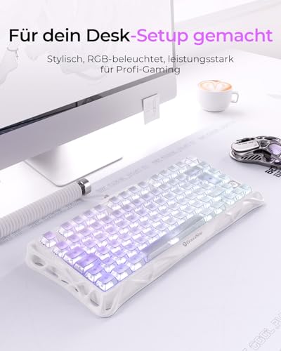GravaStar Mercury K1 Lite 75% Gaming Tastatur, QWERTZ Gaming Tastatur Kabellos,2,4GHz/Bluetooth/Kabel Tri-Mode, Gasket Hot Swap Mechanisch Tastatur,RGB Beleuchtung - Crystal Aurora Bild 2