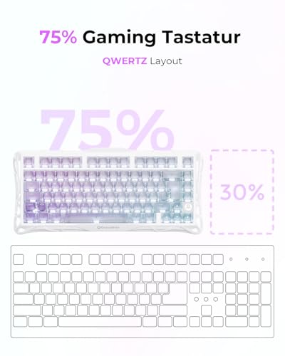 GravaStar Mercury K1 Lite 75% Gaming Tastatur, QWERTZ Gaming Tastatur Kabellos,2,4GHz/Bluetooth/Kabel Tri-Mode, Gasket Hot Swap Mechanisch Tastatur,RGB Beleuchtung - Crystal Aurora Bild 3