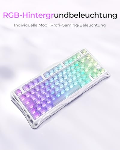 GravaStar Mercury K1 Lite 75% Gaming Tastatur, QWERTZ Gaming Tastatur Kabellos,2,4GHz/Bluetooth/Kabel Tri-Mode, Gasket Hot Swap Mechanisch Tastatur,RGB Beleuchtung - Crystal Aurora Bild 4