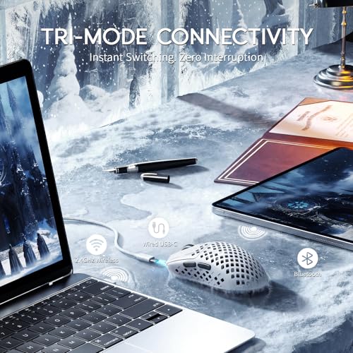 ATTACK SHARK MAMBASNAKE M2 Kohlefaser Funk Gaming - Maus, 41g Ultraleicht, PixArt PAW3395PRO Sensor, Bis 40000 DPI, 100M Klicks - Schalter, 2.4G/BT/USB - C Verkabelt, Für PC/Xbox/PS/Mac - Weiß Bild 6