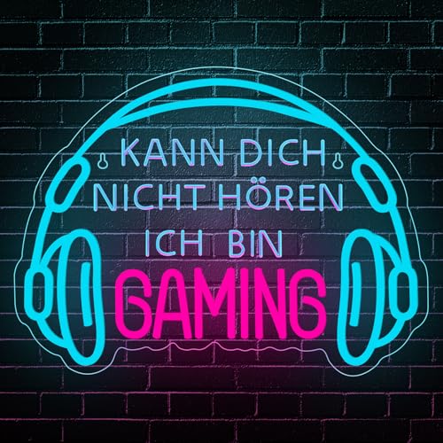 Kann Dich Nicht Hören Ich Bin Gaming Neon Schild,Helles Dimmbares Gaming LED Schild Headset Gamerlicht,Game Neon Schild für Gaming Deko Zimmer,Spielzone Schild,Jungen Schlafzimmer Gaming Zubehör Deko Bild 1