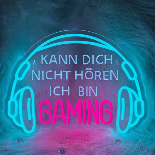Kann Dich Nicht Hören Ich Bin Gaming Neon Schild,Helles Dimmbares Gaming LED Schild Headset Gamerlicht,Game Neon Schild für Gaming Deko Zimmer,Spielzone Schild,Jungen Schlafzimmer Gaming Zubehör Deko Bild 2