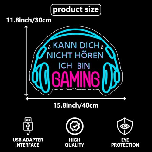 Kann Dich Nicht Hören Ich Bin Gaming Neon Schild,Helles Dimmbares Gaming LED Schild Headset Gamerlicht,Game Neon Schild für Gaming Deko Zimmer,Spielzone Schild,Jungen Schlafzimmer Gaming Zubehör Deko Bild 3