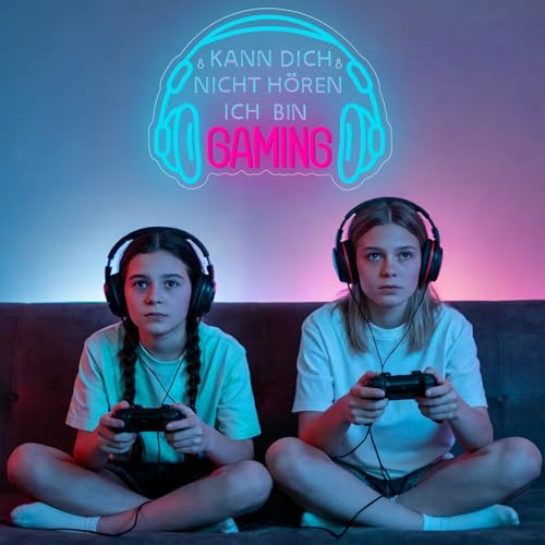 Kann Dich Nicht Hören Ich Bin Gaming Neon Schild,Helles Dimmbares Gaming LED Schild Headset Gamerlicht,Game Neon Schild für Gaming Deko Zimmer,Spielzone Schild,Jungen Schlafzimmer Gaming Zubehör Deko Bild 6