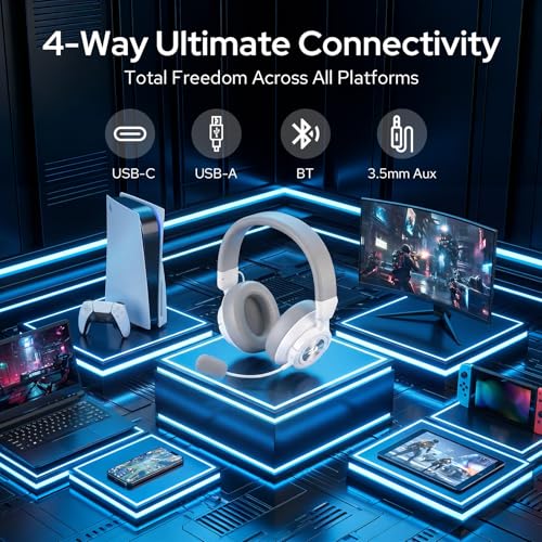 Redragon H889 Kabelloses Gaming-Headset 4-in-1 (2,4 GHz/BT/USB/3,5 mm), 51 h Akkulaufzeit, Laden während des Spielens, 7.1 Surround Sound, 53 mm Treiber, abnehmbares Mikrofon, für Multi-Plattform Bild 2