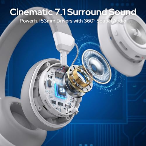 Redragon H889 Kabelloses Gaming-Headset 4-in-1 (2,4 GHz/BT/USB/3,5 mm), 51 h Akkulaufzeit, Laden während des Spielens, 7.1 Surround Sound, 53 mm Treiber, abnehmbares Mikrofon, für Multi-Plattform Bild 3