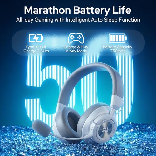 Redragon H889 Kabelloses Gaming-Headset 4-in-1 (2,4 GHz/BT/USB/3,5 mm), 51 h Akkulaufzeit, Laden während des Spielens, 7.1 Surround Sound, 53 mm Treiber, abnehmbares Mikrofon, für Multi-Plattform Bild 5