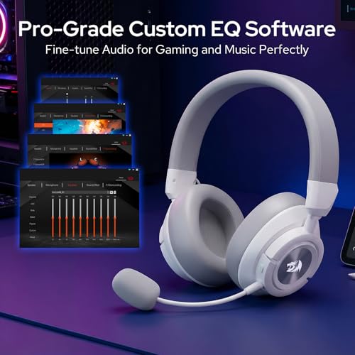 Redragon H889 Kabelloses Gaming-Headset 4-in-1 (2,4 GHz/BT/USB/3,5 mm), 51 h Akkulaufzeit, Laden während des Spielens, 7.1 Surround Sound, 53 mm Treiber, abnehmbares Mikrofon, für Multi-Plattform Bild 6