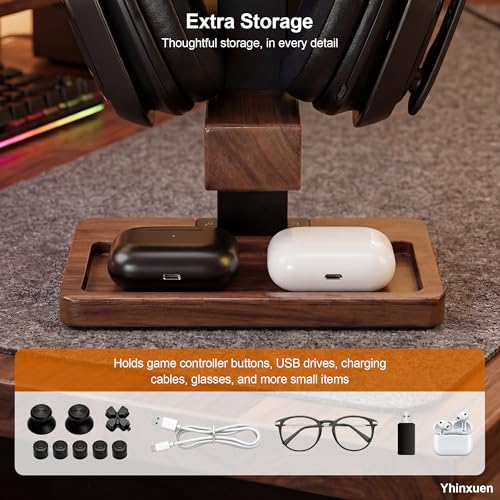 2-in-1-Controller-Halter und Kopfhörer-Ständer, doppelstöckiges Aufbewahrungsregal ausMassivholz für Gaming-Zubehör. Halter für universelle Gaming Controller/Kopfhörer(Baum Braun) Bild 5