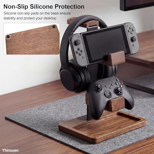 2-in-1-Controller-Halter und Kopfhörer-Ständer, doppelstöckiges Aufbewahrungsregal ausMassivholz für Gaming-Zubehör. Halter für universelle Gaming Controller/Kopfhörer(Baum Braun) Bild 6
