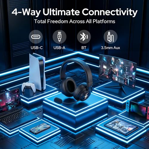 Redragon H889 Kabelloses Gaming-Headset 4-in-1 (2,4 GHz/BT/USB/3,5 mm), 51 h Akkulaufzeit, Laden während des Spielens, 7.1 Surround Sound, 53 mm Treiber, abnehmbares Mikrofon, für Multi-Plattform Bild 2