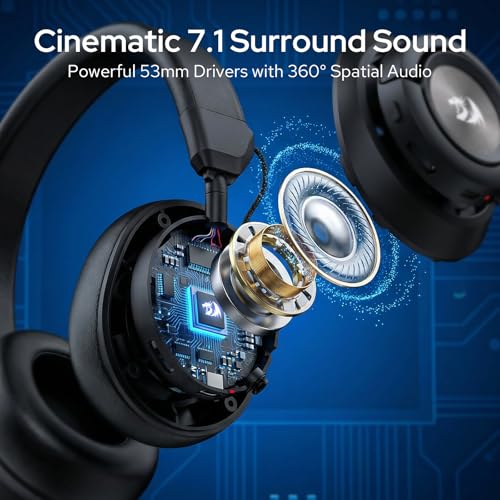 Redragon H889 Kabelloses Gaming-Headset 4-in-1 (2,4 GHz/BT/USB/3,5 mm), 51 h Akkulaufzeit, Laden während des Spielens, 7.1 Surround Sound, 53 mm Treiber, abnehmbares Mikrofon, für Multi-Plattform Bild 4