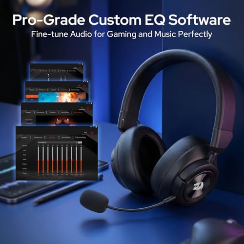 Redragon H889 Kabelloses Gaming-Headset 4-in-1 (2,4 GHz/BT/USB/3,5 mm), 51 h Akkulaufzeit, Laden während des Spielens, 7.1 Surround Sound, 53 mm Treiber, abnehmbares Mikrofon, für Multi-Plattform Bild 7