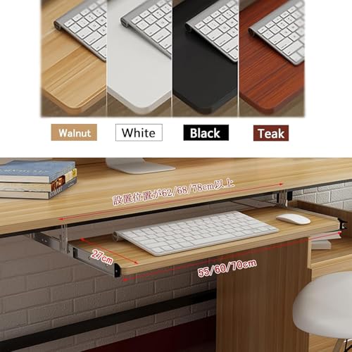 Tastaturschublade und Maus für unter dem Schreibtisch, höhenverstellbar, ausziehbares Holzregal (Teakholz, 70 cm x 27 cm), perfekt für Heimbüro und Gaming-Setup Bild 2