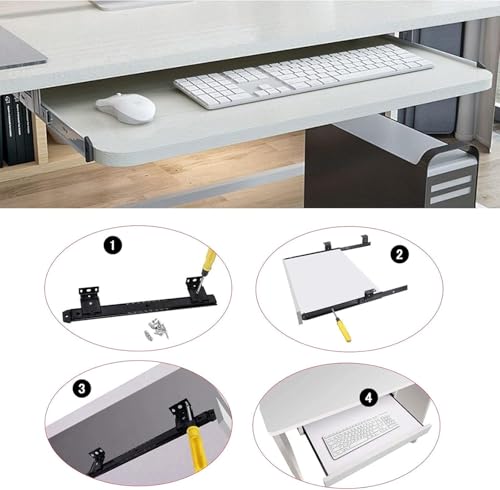 Tastaturschublade und Maus für unter dem Schreibtisch, höhenverstellbar, ausziehbares Holzregal (Teakholz, 70 cm x 27 cm), perfekt für Heimbüro und Gaming-Setup Bild 6