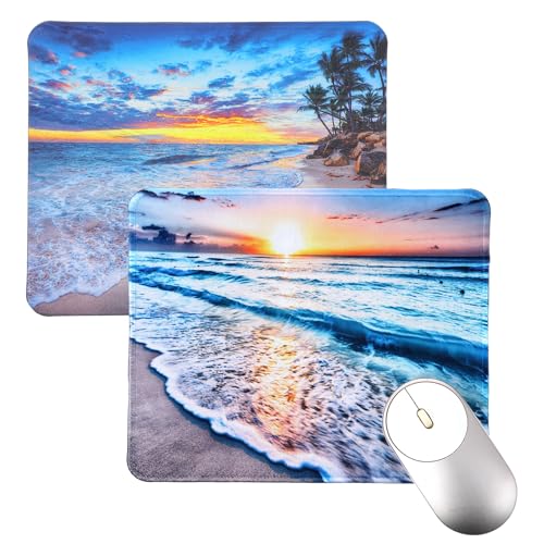 Sibba Beach Sunset Mauspad 2 Stück rutschfeste Gummibasis Gaming Mauspads für kabellose Mäuse Laptop Büro Schreibtisch Computerzubehör farbenfrohe kleine Mauspads wasserfestes Design für PC Homeoffice Bild 1