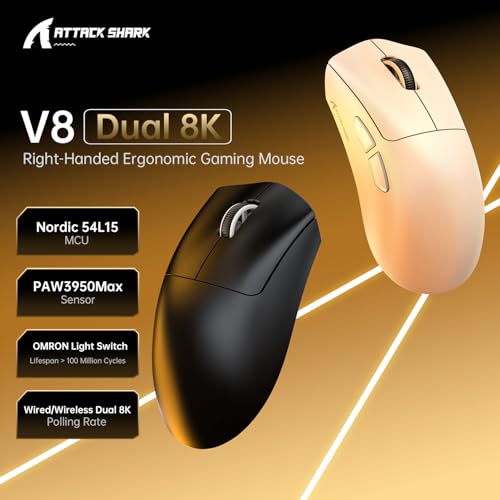 MAMBASNAKE x Attack Shark V8 Wireless Gaming Mouse, 59g Ultra-Lightweight, PAW3950MAX Sensor, Shark 8K Dongle, Tri-Mode (2.4G/Bluetooth/Wired), Right-Hand Ergonomic Design, Web-Based Software Bild 4