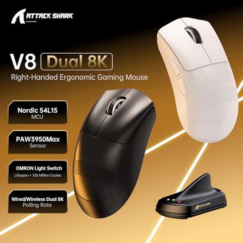 MAMBASNAKE x Attack Shark V8 Wireless Gaming Mouse, 59g Ultra-Lightweight, PAW3950MAX Sensor, Shark 8K Dongle, Tri-Mode (2.4G/Bluetooth/Wired), Right-Hand Ergonomic Design, Web-Based Software Bild 2