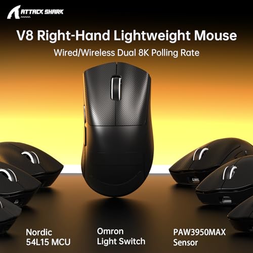 MAMBASNAKE x Attack Shark V8 Wireless Gaming Mouse, 59g Ultra-Lightweight, PAW3950MAX Sensor, Shark 8K Dongle, Tri-Mode (2.4G/Bluetooth/Wired), Right-Hand Ergonomic Design, Web-Based Software Bild 7