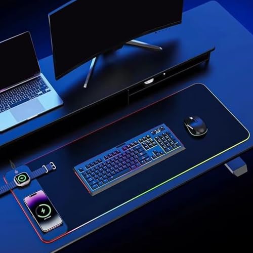 Lighted Pad für Maus – 15 W Magnetic Mouse Matt, Fast Charging Waterproof Anti Slip Keyboard Mat | Extended Large Gaming for Game PC Mobile Phone Watch Laptop Desktop Workplace Office Station Bild 3
