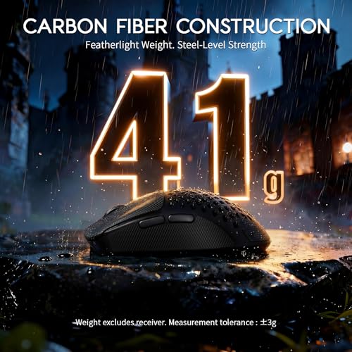 MAMBASNAKE M2 Carbonfaser Kabellose Gaming-Maus, 41g Superlight, 40000 DPI, PAW3395PRO-Sensor, BK52820-Chip, Ice-Feel-Beschichtung, BT/2.4G/Kabelgebundene, PTFE-Gleitfüße, Grip Tape, PC/Mac, Schwarz Bild 2