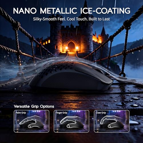 MAMBASNAKE M2 Carbonfaser Kabellose Gaming-Maus, 41g Superlight, 40000 DPI, PAW3395PRO-Sensor, BK52820-Chip, Ice-Feel-Beschichtung, BT/2.4G/Kabelgebundene, PTFE-Gleitfüße, Grip Tape, PC/Mac, Schwarz Bild 5