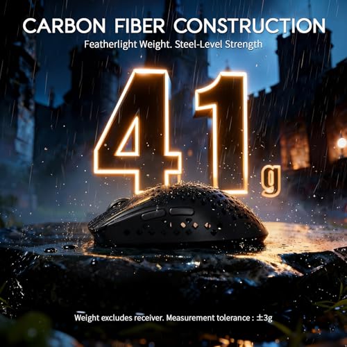 MAMBASNAKE M2 Carbonfaser Kabellose Gaming-Maus, 41g Superlight, 40000 DPI, PAW3395PRO-Sensor, BK52820-Chip, Ice-Feel-Beschichtung, BT/2.4G/Kabelgebundene, PTFE-Gleitfüße, PC/Mac, Schwarz Bild 3