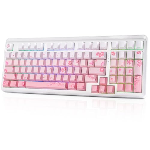DAREU EK98PRO Sakura Pink Mechanische Gaming Tastatur, 2.4Ghz/BT5.1/USB-C Mechanical Keyboard, 98% QWERTY RGB Gaming Tastatur Kabellos mit Seitlich Graviert, Gasket Mount, Hot Swap,Linear Cloud Switch Bild 1