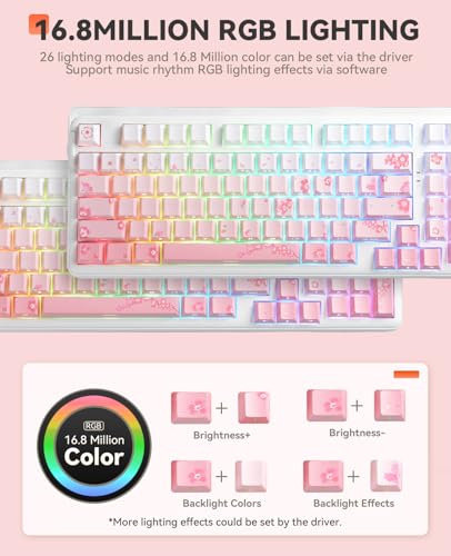 DAREU EK98PRO Sakura Pink Mechanische Gaming Tastatur, 2.4Ghz/BT5.1/USB-C Mechanical Keyboard, 98% QWERTY RGB Gaming Tastatur Kabellos mit Seitlich Graviert, Gasket Mount, Hot Swap,Linear Cloud Switch Bild 4