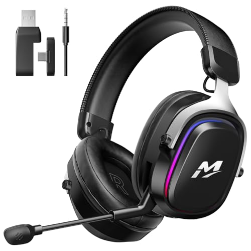MANKIW Wireless Gaming Headset für PS5, PS4, PC & Switch, 2.4G + 6.0 Bluetooth Headset mit 7.1 Virtual Surround Sound, Noise Cancelling Mikrofon & RGB Licht, 60+ Stunden Akku, PC Benutzerdefinierte So Bild 1